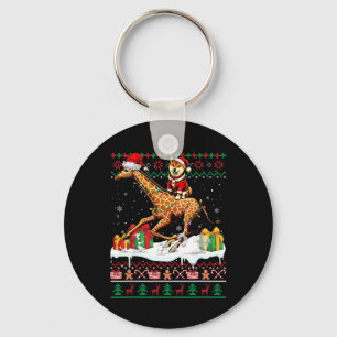 Santa Shiba Inu Riding Giraffe Christmas Sweater L Keychain