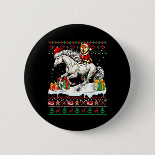 Santa Shiba Inu Riding Horse Christmas Sweater Lov 2 Inch Round Button