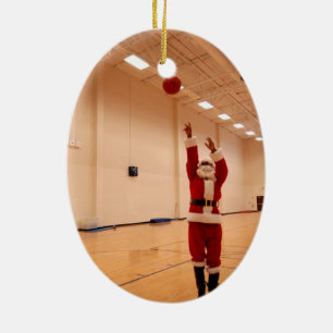 Santa Shooting Hoops Ceramic Ornament