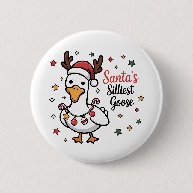 Santa Silly Goose Christmas Duck Funny Cute  2 Inch Round Button (Front)