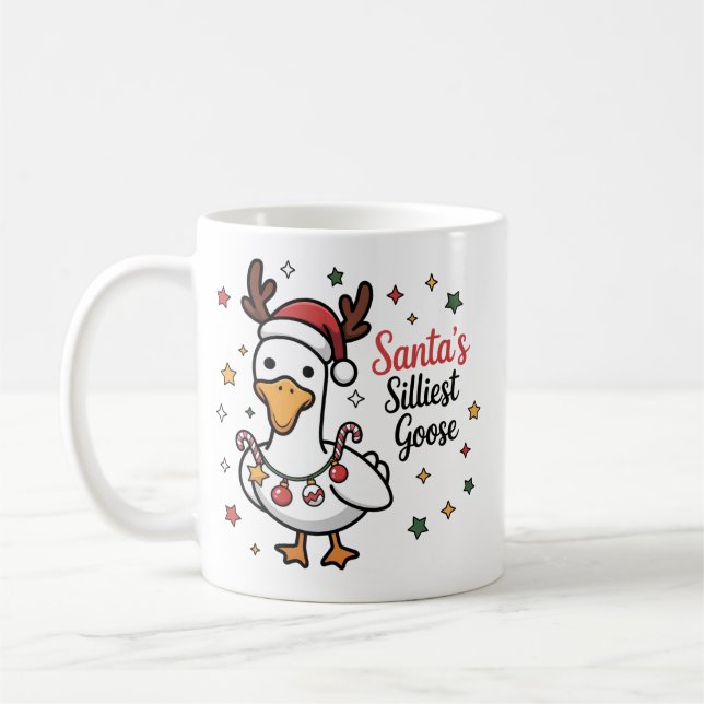 Santa Silly Goose Christmas Duck Funny Cute  Coffee Mug (Left)