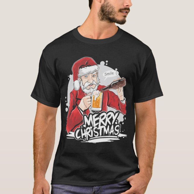 Santa Sips a Beer T-Shirt (Front)
