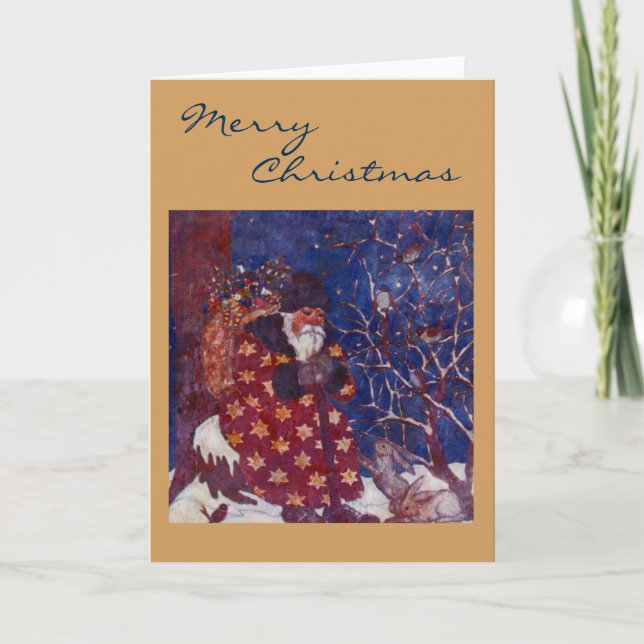 Santa Sitting On A Snowy Log Holiday Card (Front)