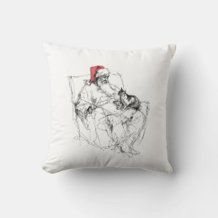 Santa Sitting with Cat on Lap Throw Pillow