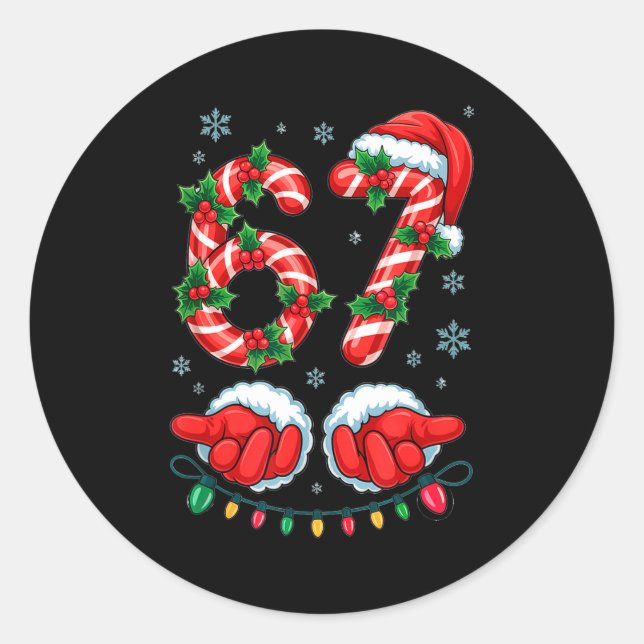 Santa Six Seven 67 Meme Christmas 67 Candy Cane Ki Classic Round Sticker (Front)