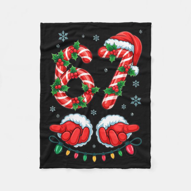 Santa Six Seven 67 Meme Christmas 67 Candy Cane Ki Fleece Blanket (Front)