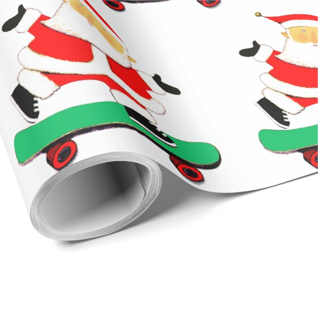 Santa Skateboarder Christmas Wrapping Paper (Roll Corner)