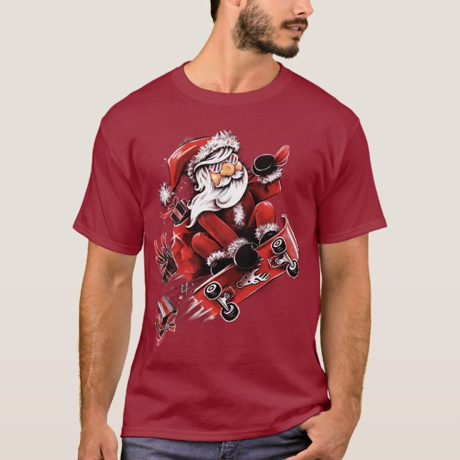 Santa Skateboarding T-Shirt (Front)