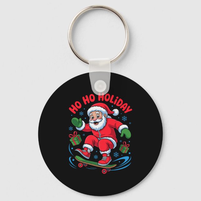 Santa Skater Skateboarding Lover Funny Christmas X Keychain (Front)