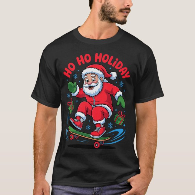 Santa Skater Skateboarding Lover Funny Christmas X T-Shirt (Front)