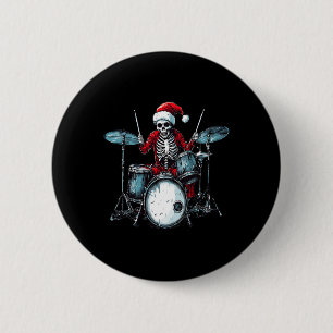 Santa Skeleton Playing Drum Drummer Percussionist 2 Inch Round Button