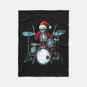 Santa Skeleton Playing Drum Drummer Percussionist Fleece Blanket