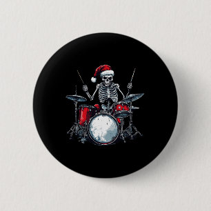 Santa Skeleton Playing Drum Percussionist Drummer 2 Inch Round Button