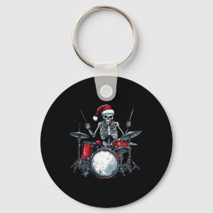 Santa Skeleton Playing Drum Percussionist Drummer Keychain