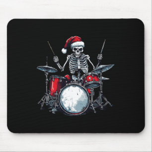 Santa Skeleton Playing Drum Percussionist Drummer Mouse Pad