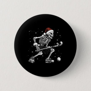 Santa Skeleton Playing Field Hockey Funny Xmas Chr 2 Inch Round Button