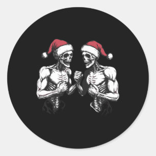 Santa Skeleton Wrestling Wrestler Halloween Christ Classic Round Sticker