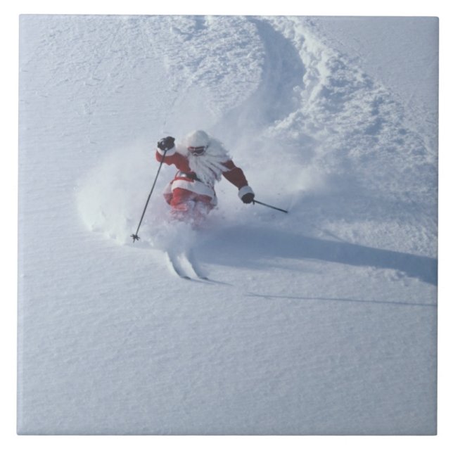 Santa Skiing at Snowbird Ski Resort, Wasatch Tile (Front)