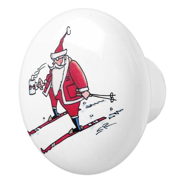 Santa Skiing ceramic knob (Right)