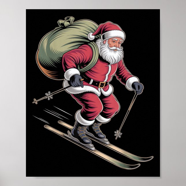 Santa Skiing Down Snowy Slopes  Poster (Front)