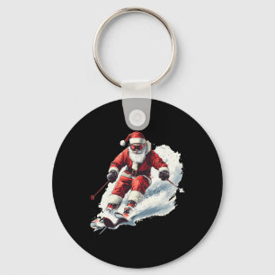 Santa Skiing Funny Christmas Skier Ski Racer Xmas Keychain