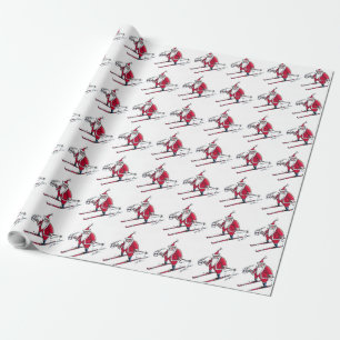 Santa Skiing glossy wrapping paper