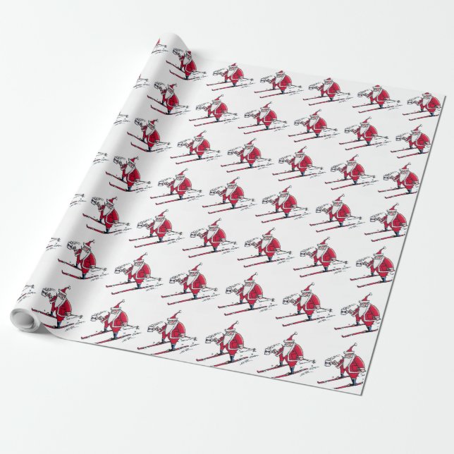 Santa Skiing glossy wrapping paper (Unrolled)