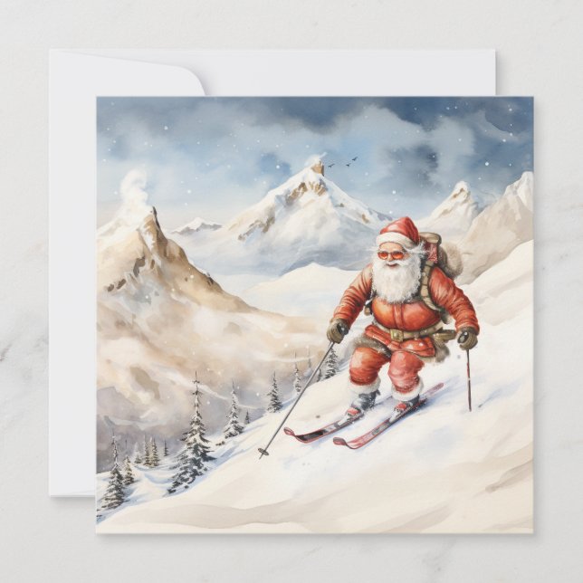 Santa Skiing Greeting Card (Front)