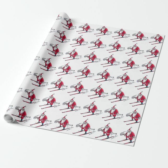 Santa Skiing matte wrapping paper (Unrolled)