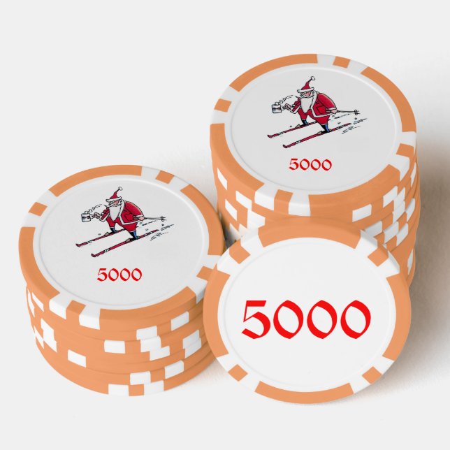 Santa Skiing orange 5000 striped poker chip (Stack)