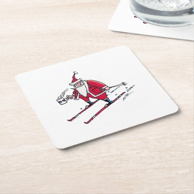Santa Skiing paper coasters (Angled)