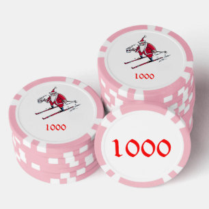 Santa Skiing pink 1000 striped poker chip