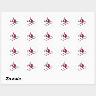 Santa Skiing small round stickers