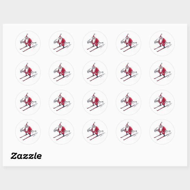 Santa Skiing small round stickers (Sheet)