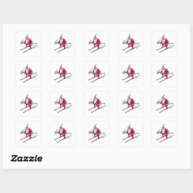 Santa Skiing small square stickers (Sheet)