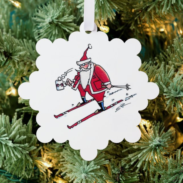 Santa Skiing snowflake paper ornament Card (Insitu (Tree))