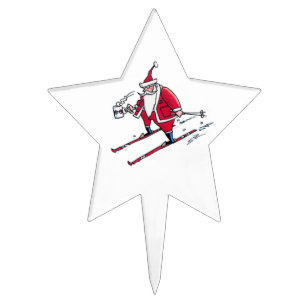Santa Skiing star cake picks