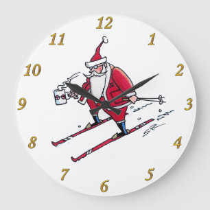 Santa Skiing wall clock