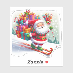 Santa Skiing With Gifts on Snowy Slope
