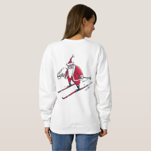 Santa Skiing women white sweatshirt back