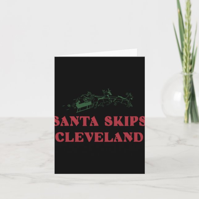 Santa Skips Cleveland Funny Santa Reindeer Xmas Ch Card (Front)