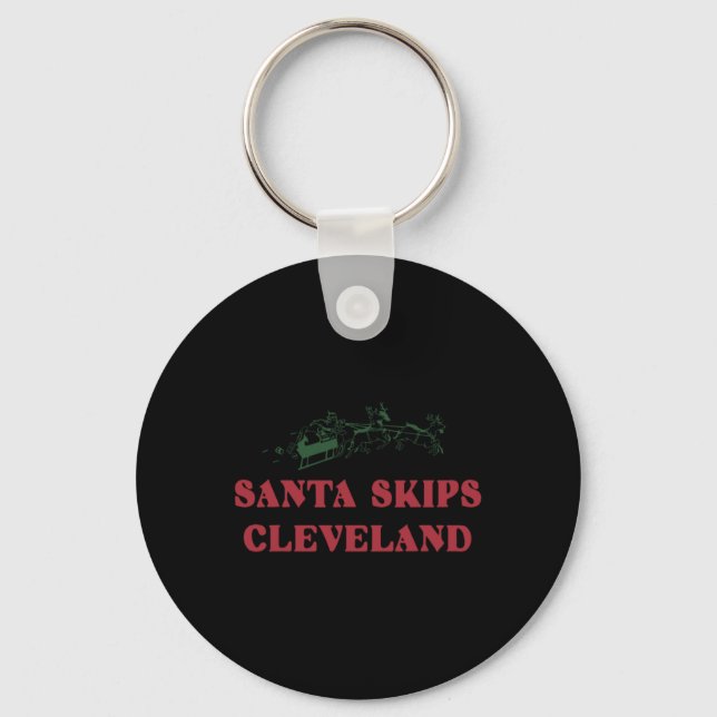 Santa Skips Cleveland Funny Santa Reindeer Xmas Ch Keychain (Front)