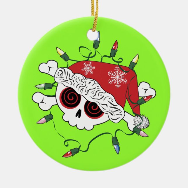 Santa Skull Ceramic Ornament (Front)