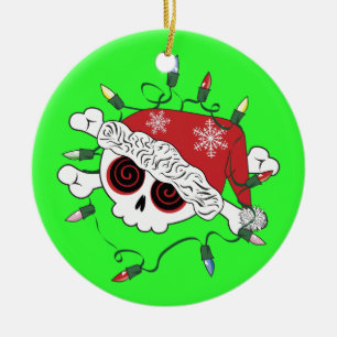 Santa Skull Ceramic Ornament