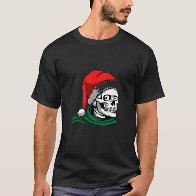 Santa Skull Christmas Graphic T-Shirt (Front)