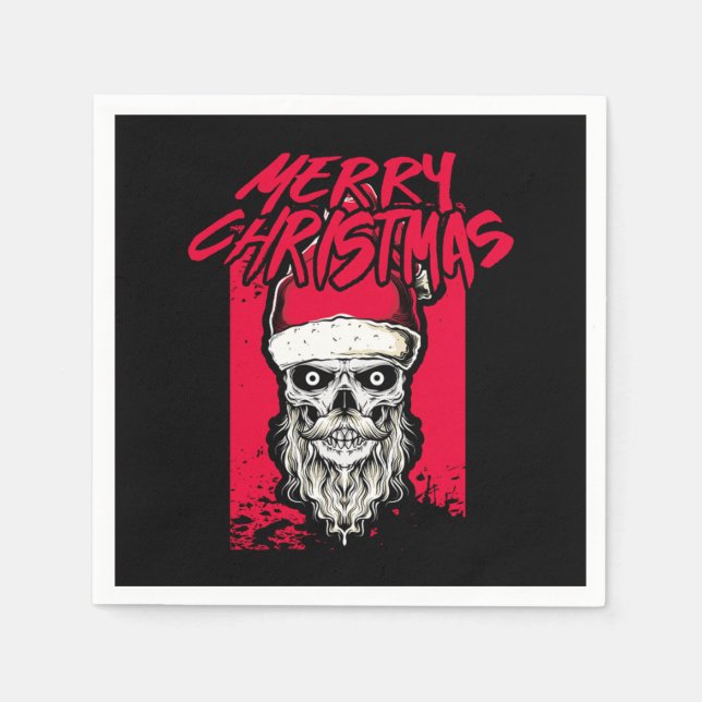 Santa Skull Freaky Horror Merry Christmas Gift Napkin (Front)