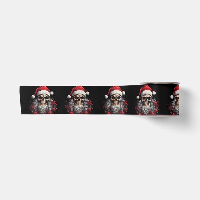 Santa Skull Gift Ribbon (Black) Satin Ribbon (Front)