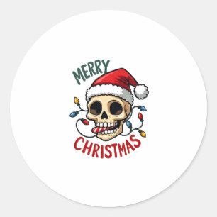 Santa Skull Hat Merry Christmas Family Matching Bo Classic Round Sticker