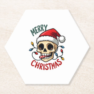 Santa Skull Hat Merry Christmas Family Matching Bo Paper Coaster