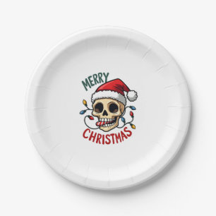 Santa Skull Hat Merry Christmas Family Matching Bo Paper Plate